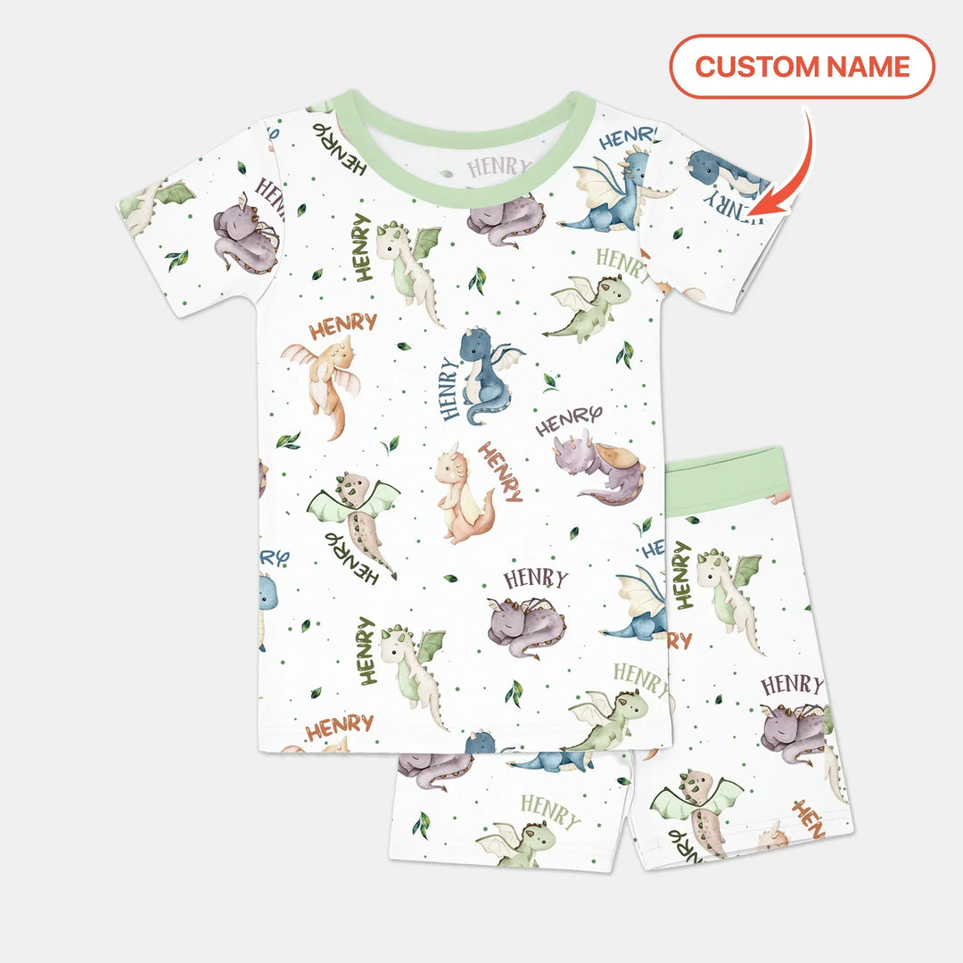 Sweet Baby Dragons Custom Name Bamboo Two Piece Short Sleeve Shorts Pajama Set
