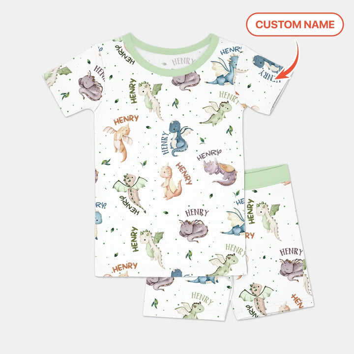 Sweet Baby Dragons Custom Name Bamboo Two Piece Short Sleeve Shorts Pajama Set