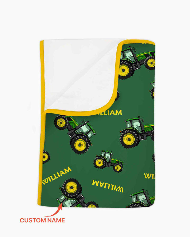 Custom Name Green Tractors Matching Daddy & Me Bamboo Blanket