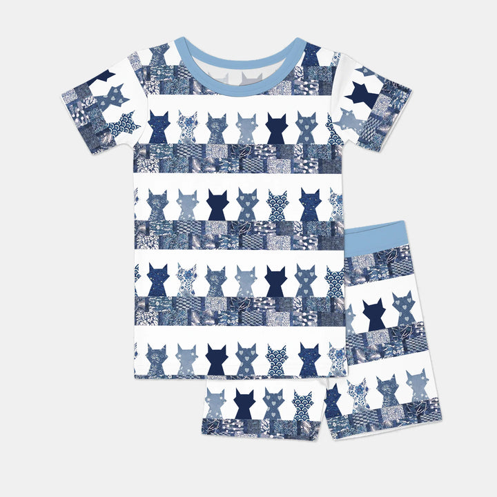 Midnight Feline Bamboo Two Piece Short Sleeve Shorts Pajama Set