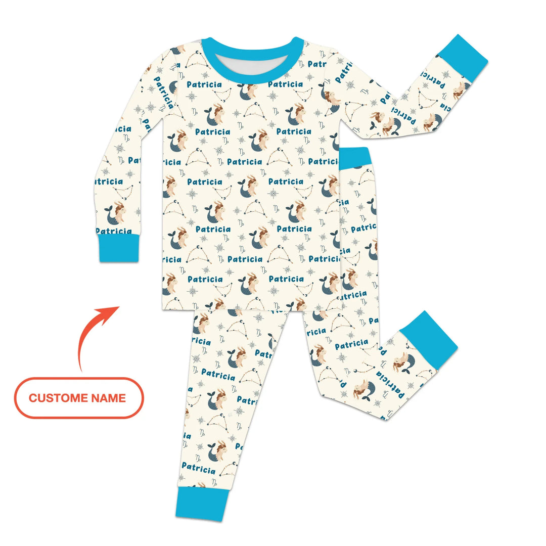 Bohemian Baby Zodiac Signs Custom Name Bamboo Two Piece Long Sleeve Pajama Set