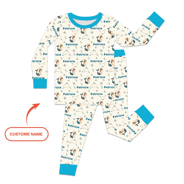 Bohemian Baby Zodiac Signs Custom Name Bamboo Two Piece Long Sleeve Pajama Set