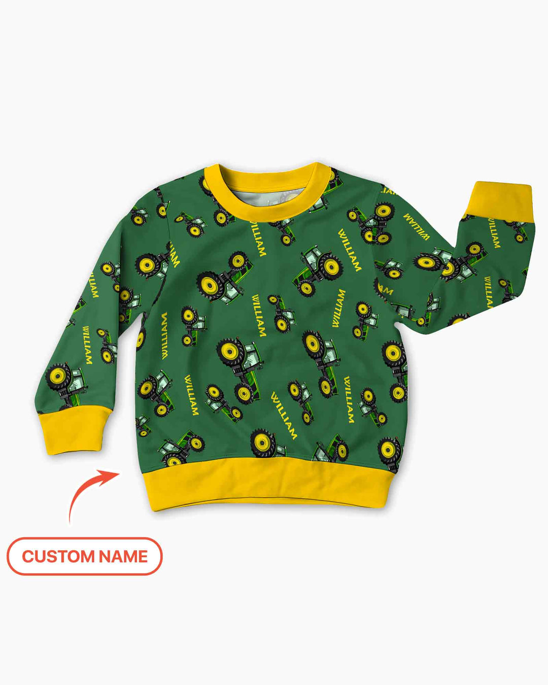 Custom Name Green Tractors Matching Daddy & Me Bamboo Crewneck Sweatshirt