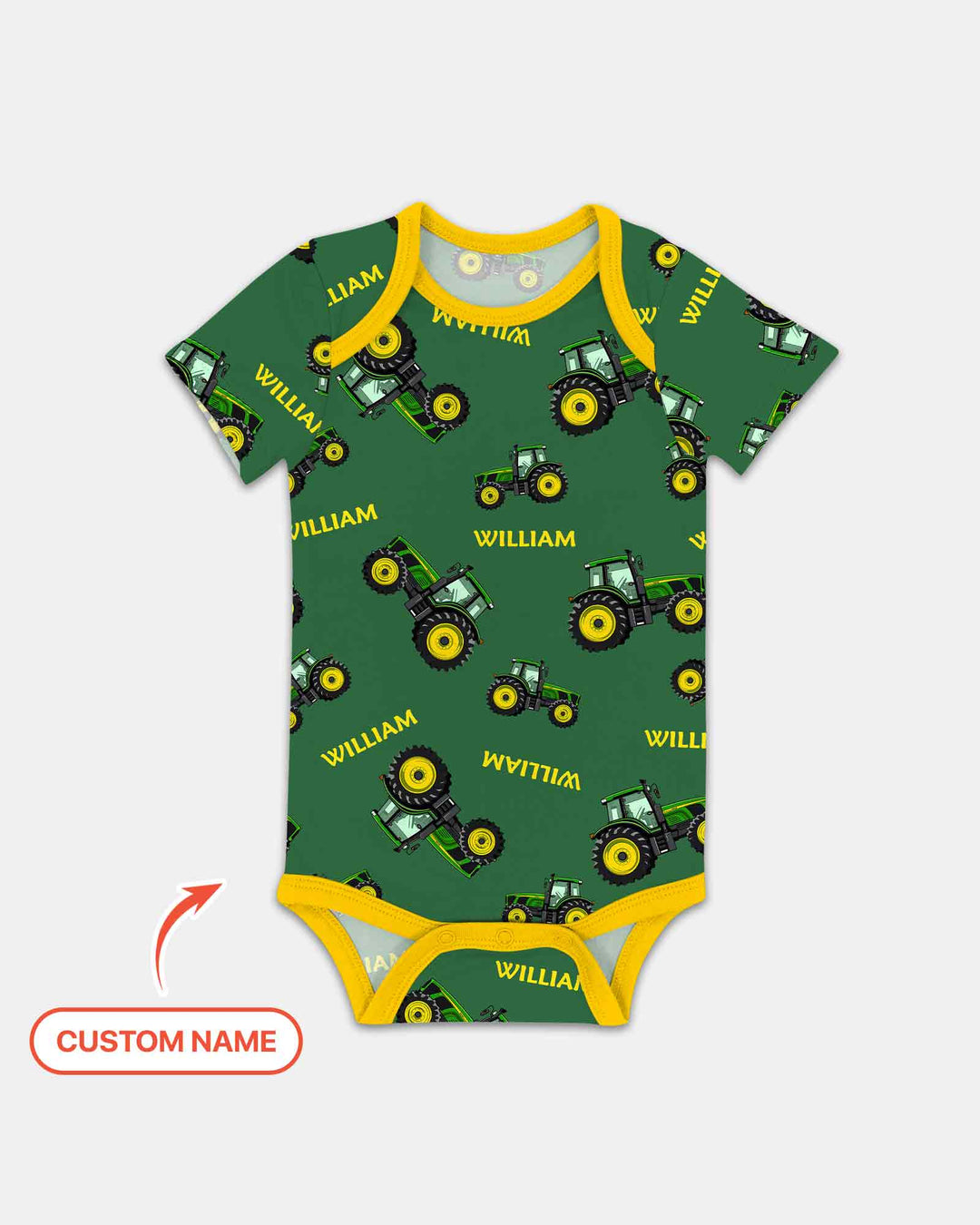 Custom Name Green Tractors Matching Daddy & Me Bamboo Bodysuit