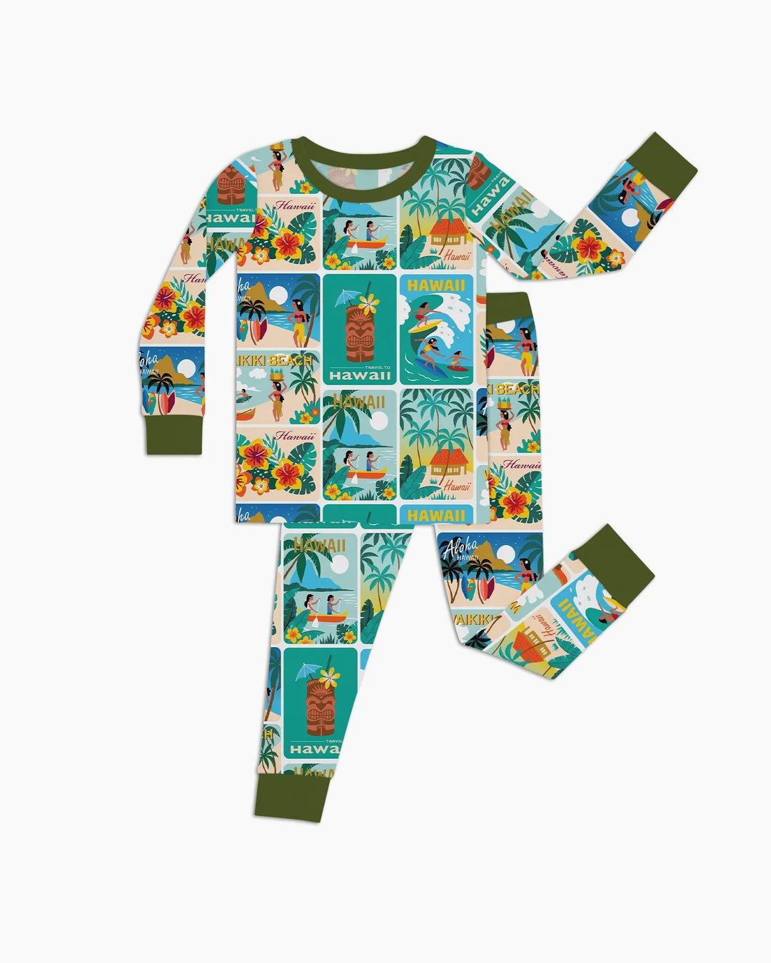Aloha Postcard Paradise Bamboo Two Piece Long Sleeve Pajama Set