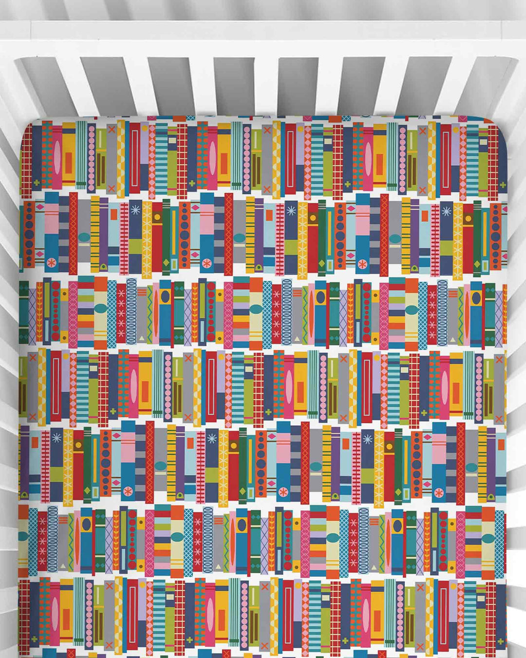 Rainbow Bookshelf Bamboo Fitted Crib Sheet