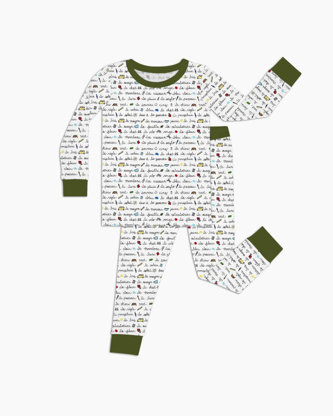 French Classroom Notes Bamboo Two Piece Long Sleeve Pajama Set