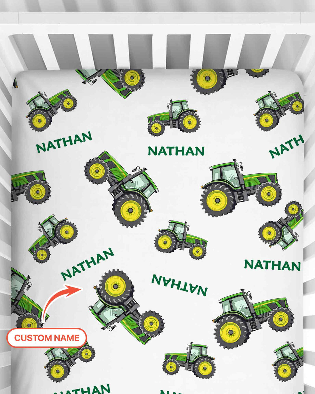 Custom Name Green Tractors Matching Daddy & Me Bamboo Fitted Crib Sheet