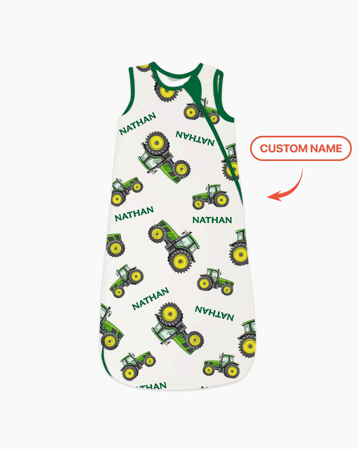 Custom Name Green Tractors Matching Daddy & Me  Bamboo Sleep Bag