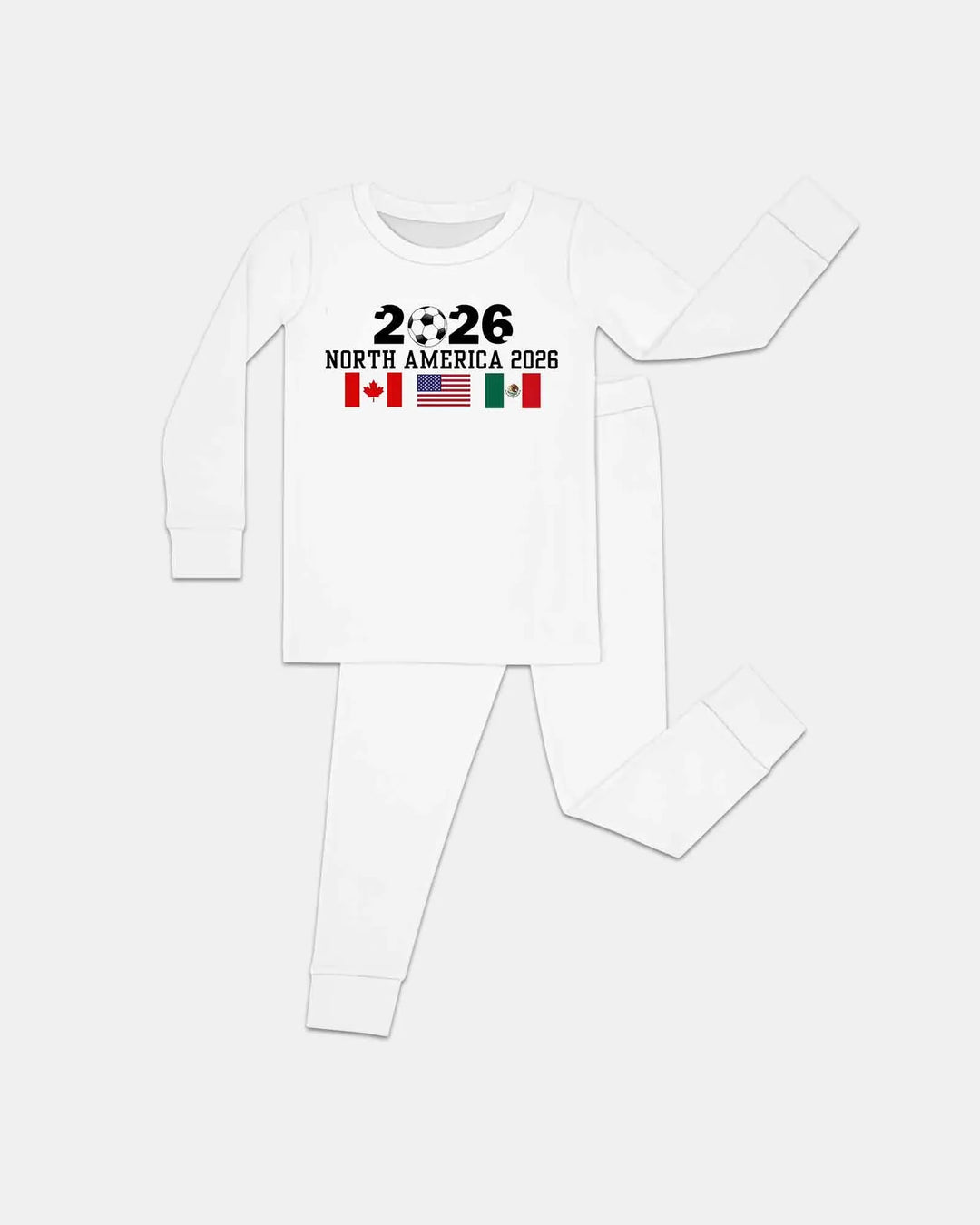 Soccer 2026 USA Canada Mexico Flags Bamboo Two Piece Long Sleeve Pajama Set