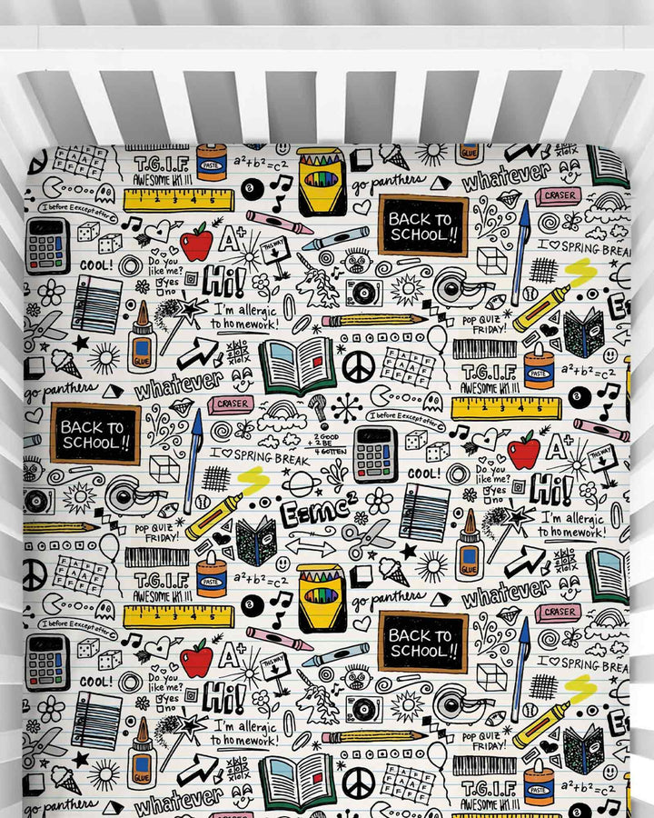 School Days Doodles Bamboo Fitted Crib Sheet
