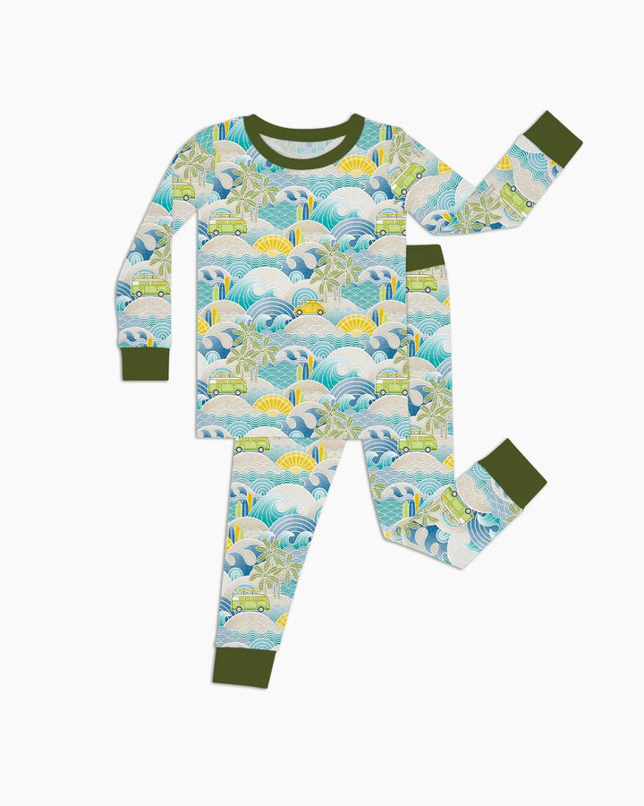 Coastal Road Trip Waves Surf Bamboo Two Piece Long Sleeve Pajama Set