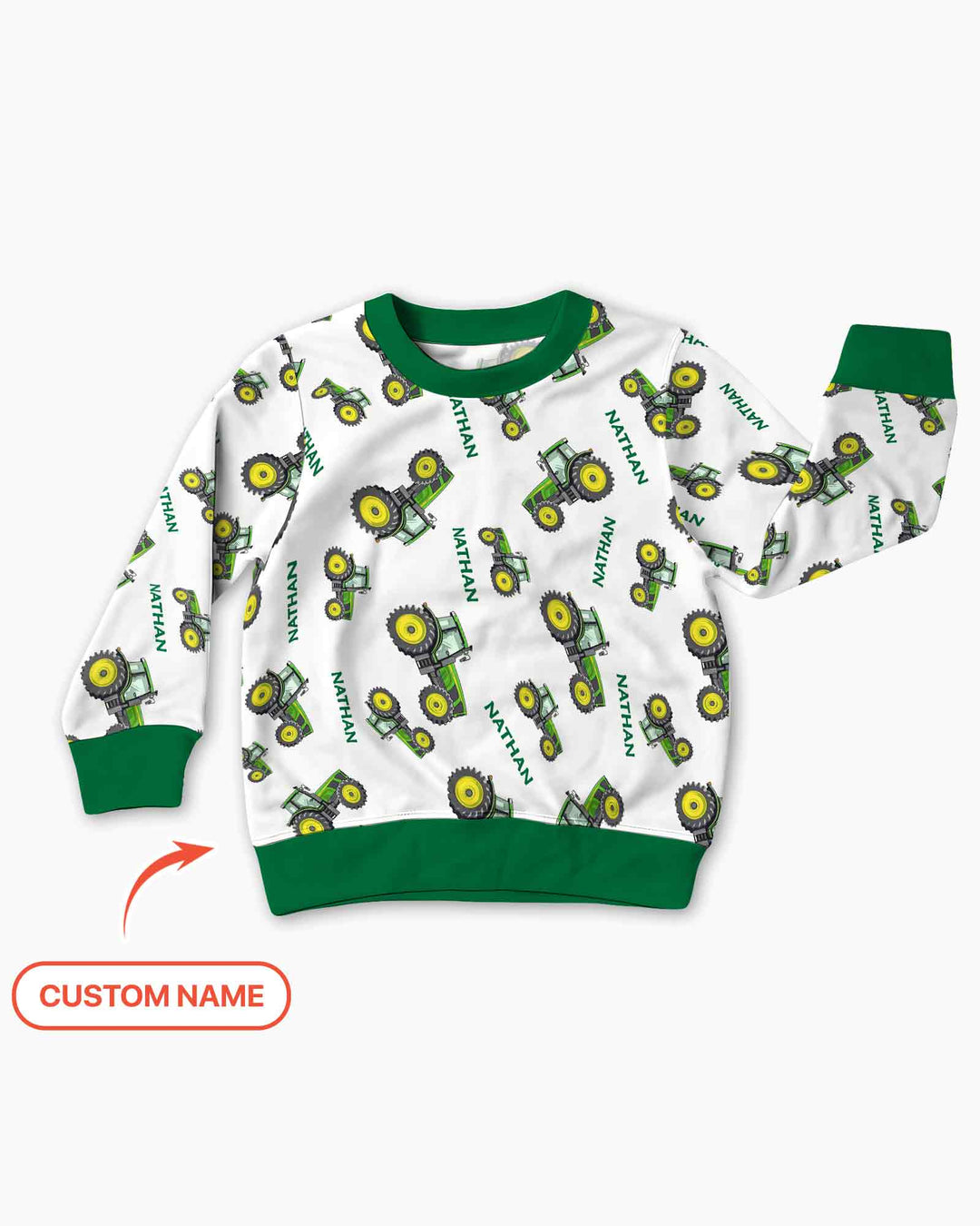 Custom Name Green Tractors Matching Daddy & Me Bamboo Crewneck Sweatshirt