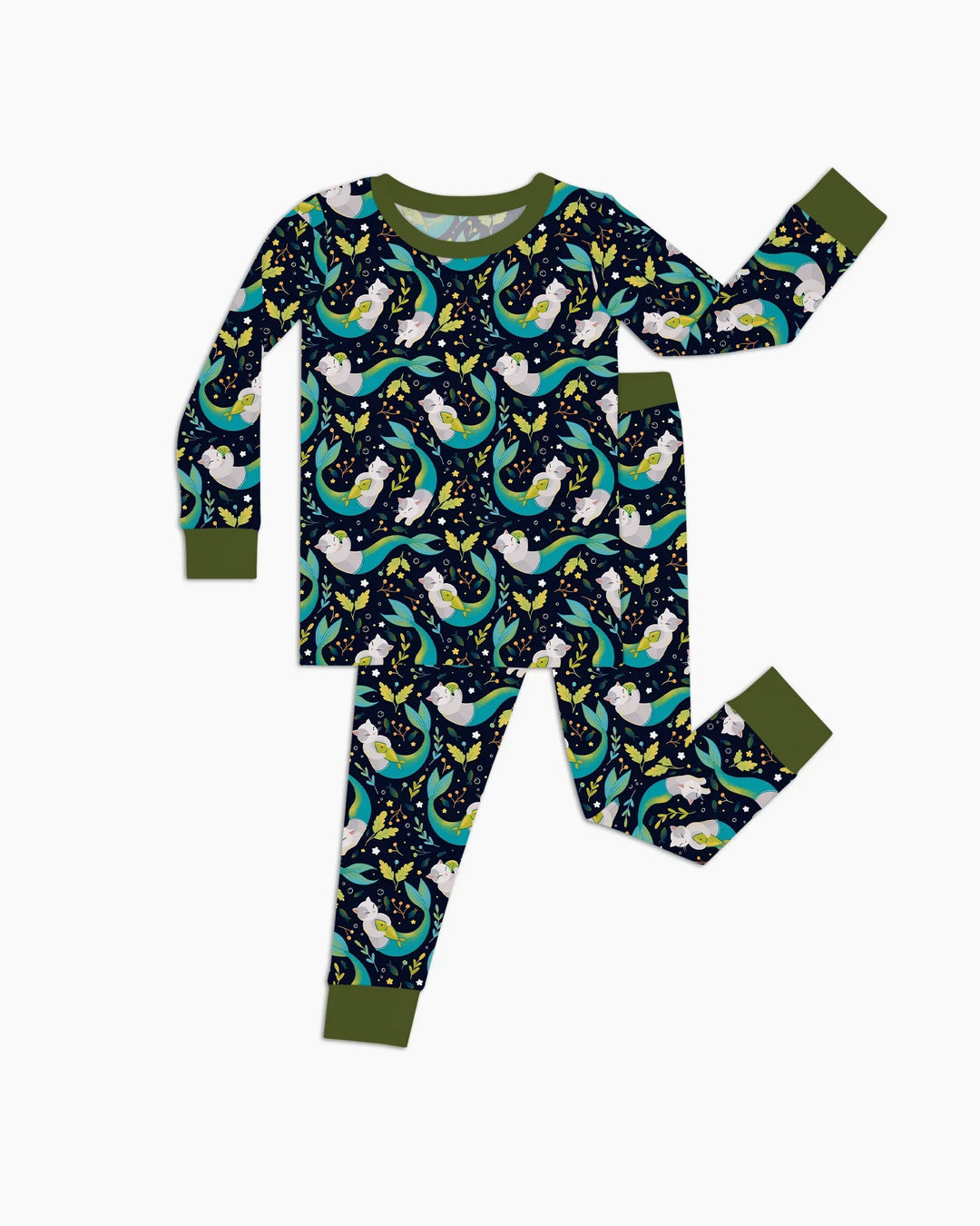 Midnight Mermaid Cats Bamboo Two Piece Long Sleeve Pajama Set
