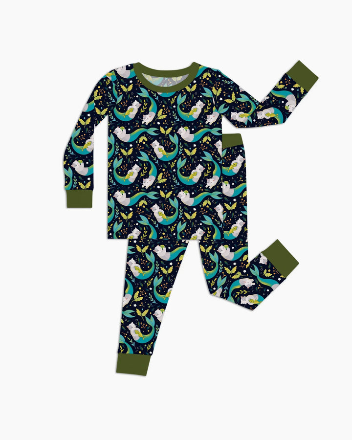 Midnight Mermaid Cats Bamboo Two Piece Long Sleeve Pajama Set