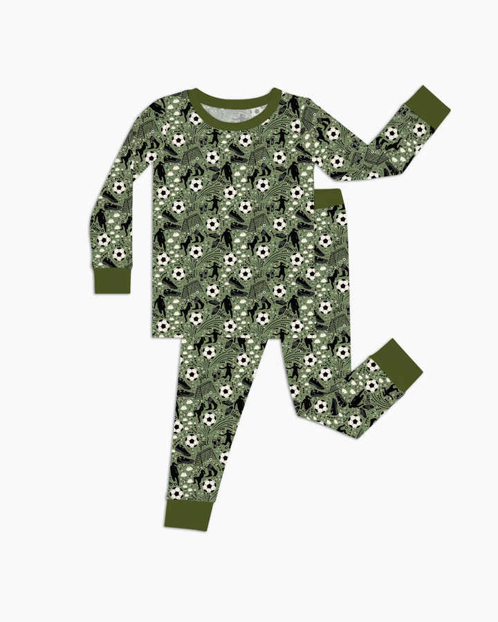 Sage Green Soccer Dreams Bamboo Two Piece Long Sleeve Pajama Set