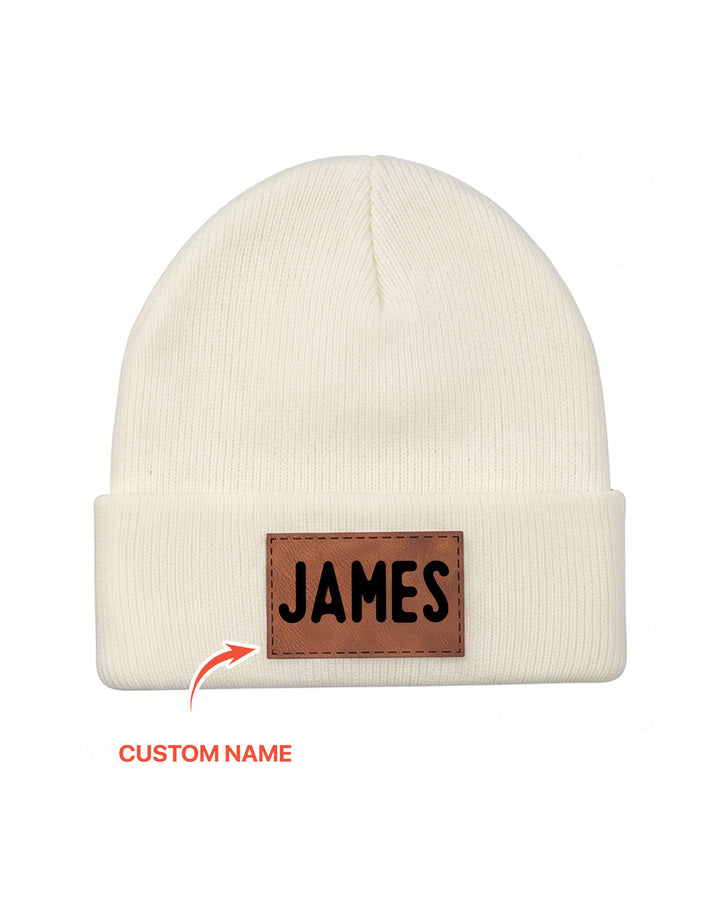 Custom Name Leather Patch Beanie
