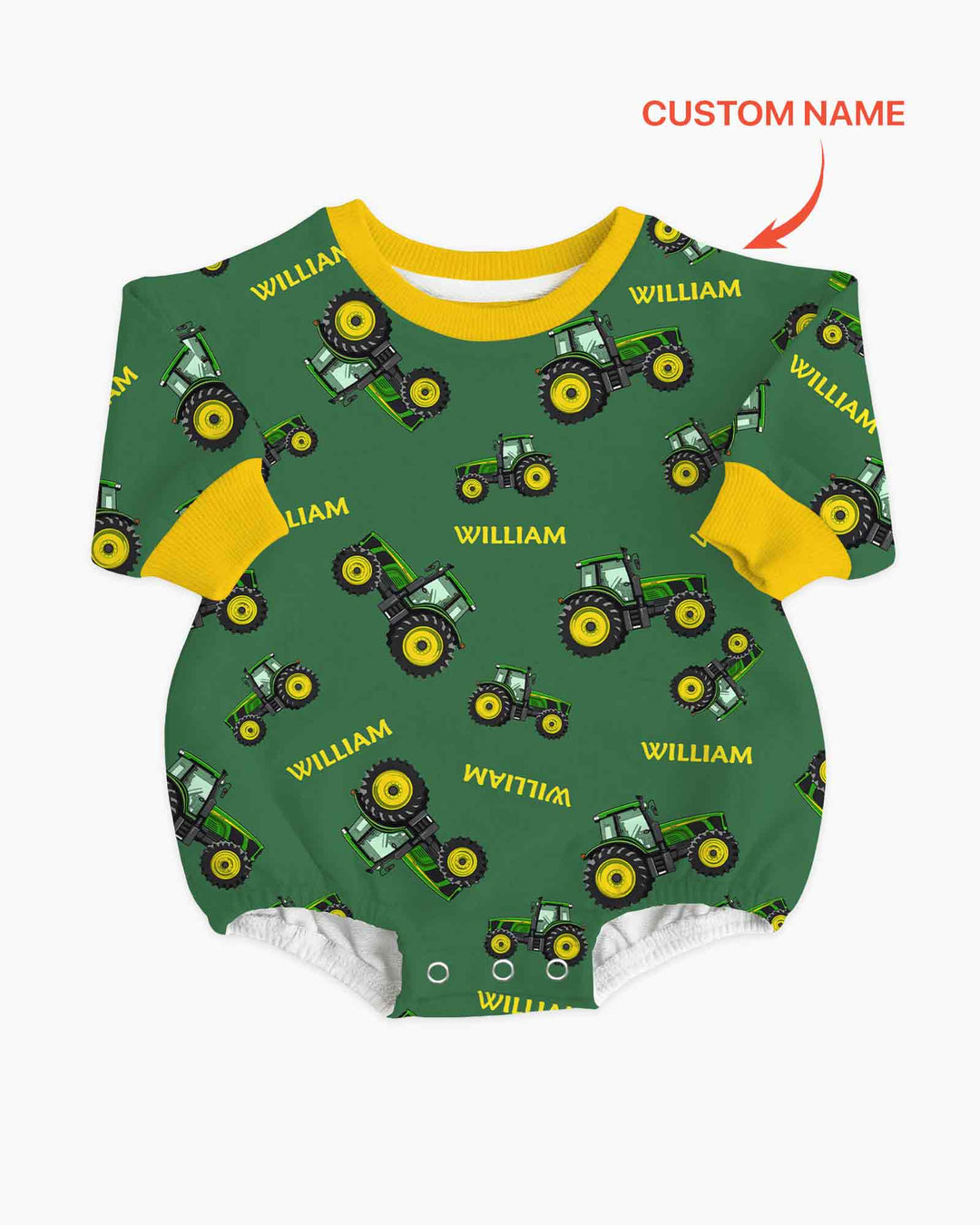 Custom Name Green Tractors Matching Daddy & Me Bamboo Bubble Romper