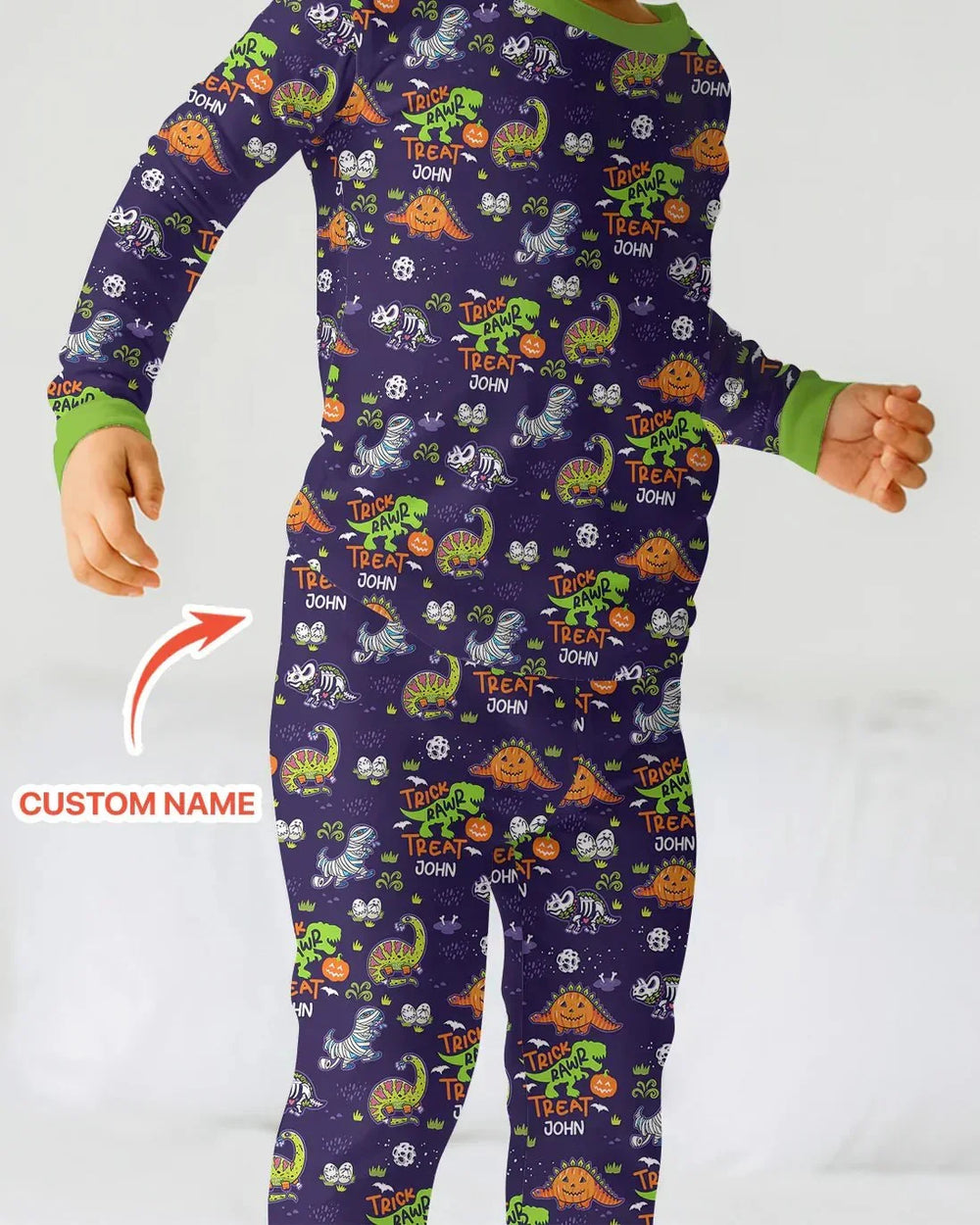 Trick Rawr Treat Custom Name Two Piece Long Sleeve Pajama Set , Trick Rawr Treat Custom Name Two Piece Long Sleeve Pajama Set - 12-18M
