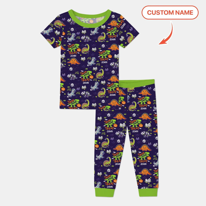 Trick Rawr Treat Custom Name Two Piece Short Sleeve Pajama Set , Trick Rawr Treat Custom Name Two Piece Short Sleeve Pajama Set - 12-18M
