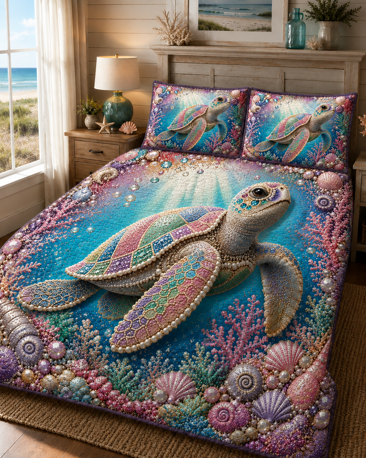 Jeweled Sea Turtle Bamboo Quilt Bedding Set