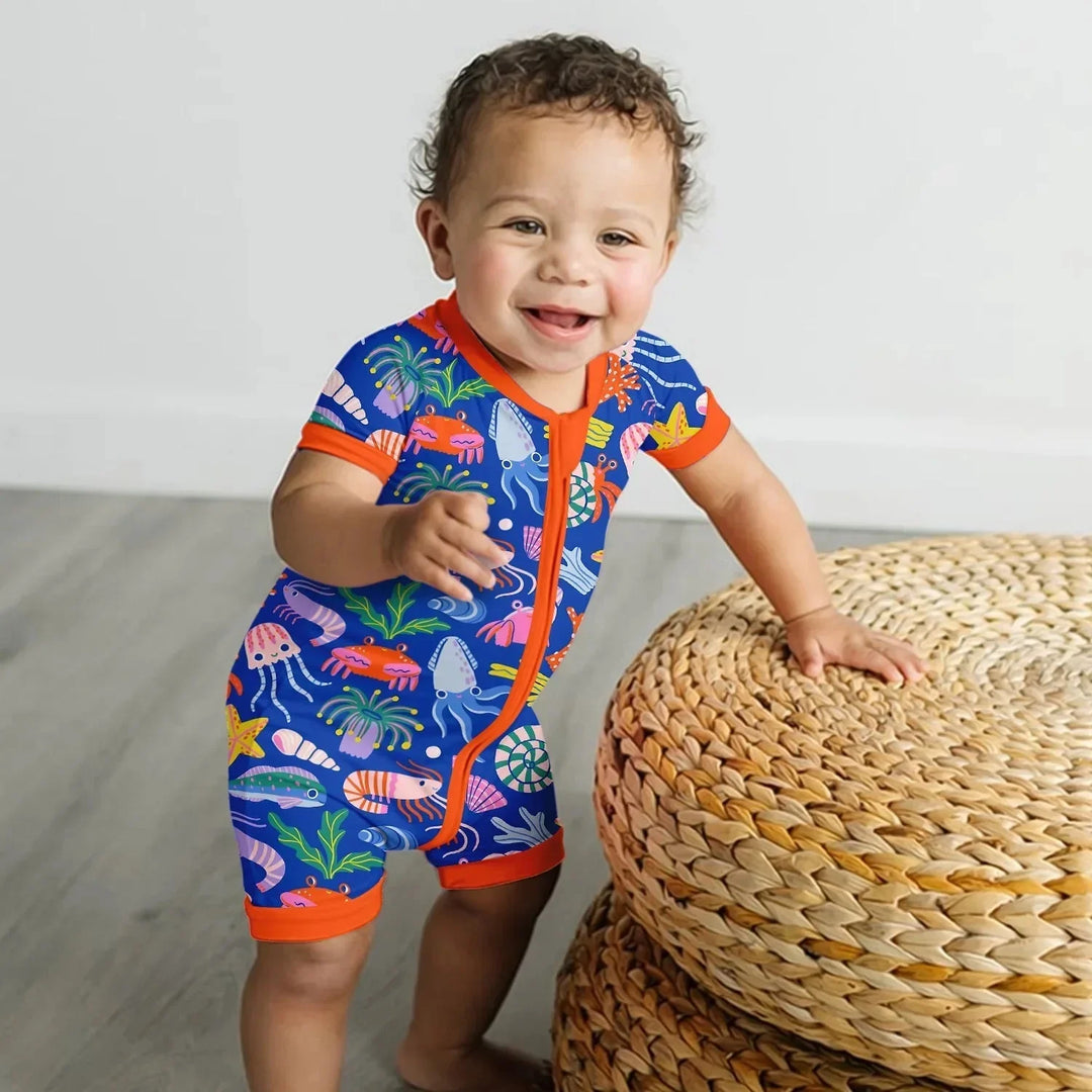Under the Sea Shorty Zippered Romper , Under the Sea Shorty Zippered Romper - Newborn