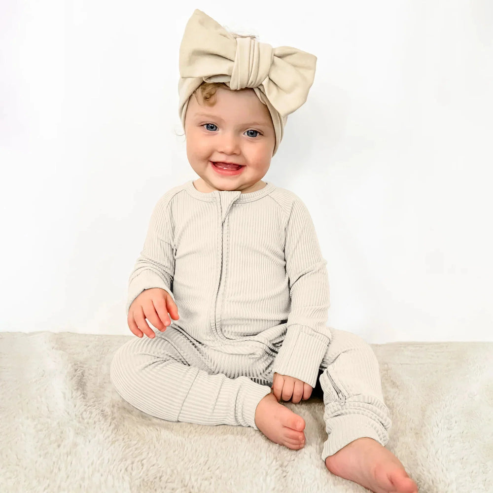 Vanilla Cream Ribbed Convertible Zippy , Vanilla Cream Ribbed Convertible Zippy - 0-3M