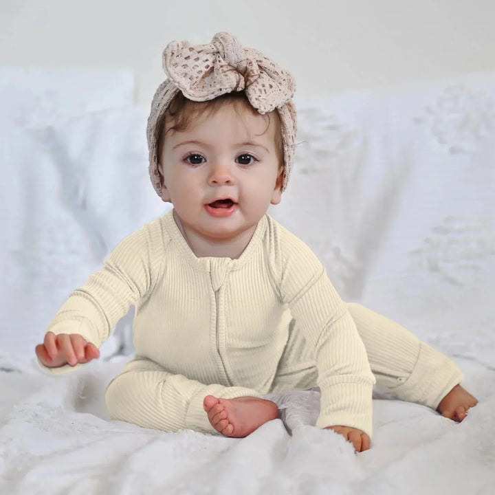Vanilla Cream Ribbed Convertible Zippy , Vanilla Cream Ribbed Convertible Zippy - 0-3M