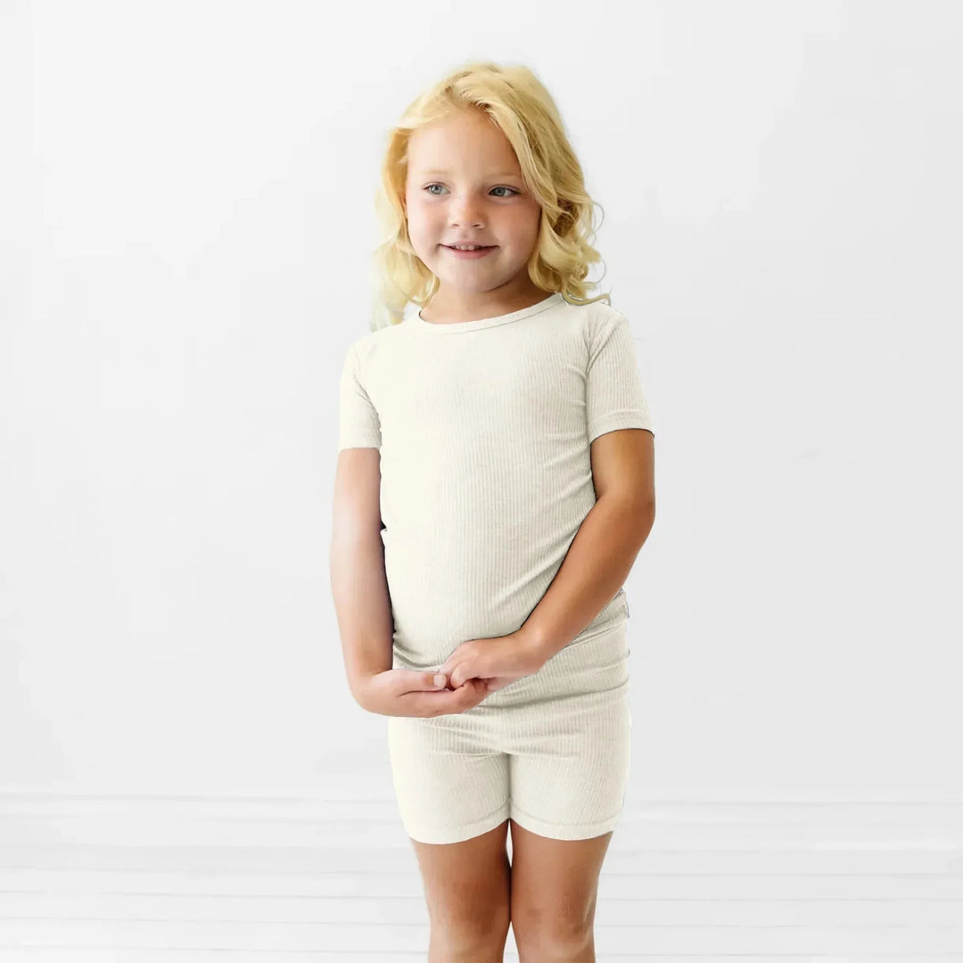 Vanilla Cream Ribbed Two Piece Short Sleeve Shorts Pajama Set , Vanilla Cream Ribbed Two Piece Short Sleeve Shorts Pajama Set - 12-18M