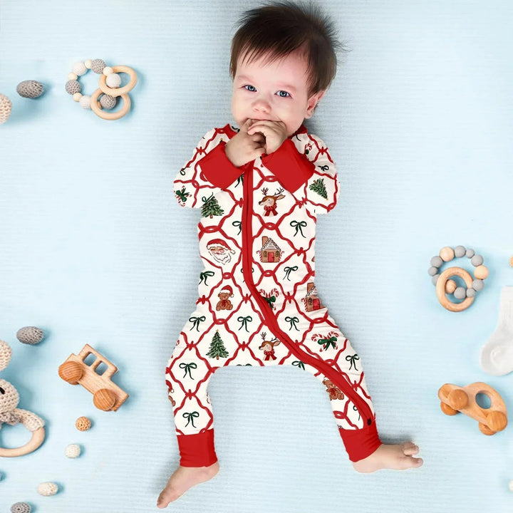 Vintage Christmas Convertible Zippered Romper , Vintage Christmas Convertible Zippered Romper - Newborn