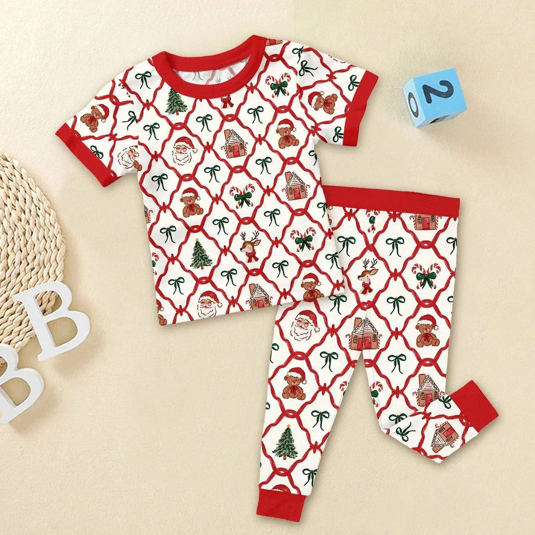Vintage Christmas Two Piece Short Sleeve Pajama Set , Vintage Christmas Two Piece Short Sleeve Pajama Set - 12-18M