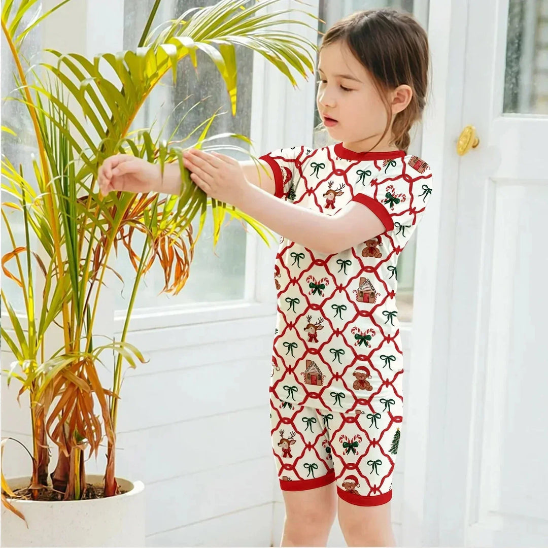 Vintage Christmas Two Piece Short Sleeve Shorts Pajama Set , Vintage Christmas Two Piece Short Sleeve Shorts Pajama Set - 12-18M