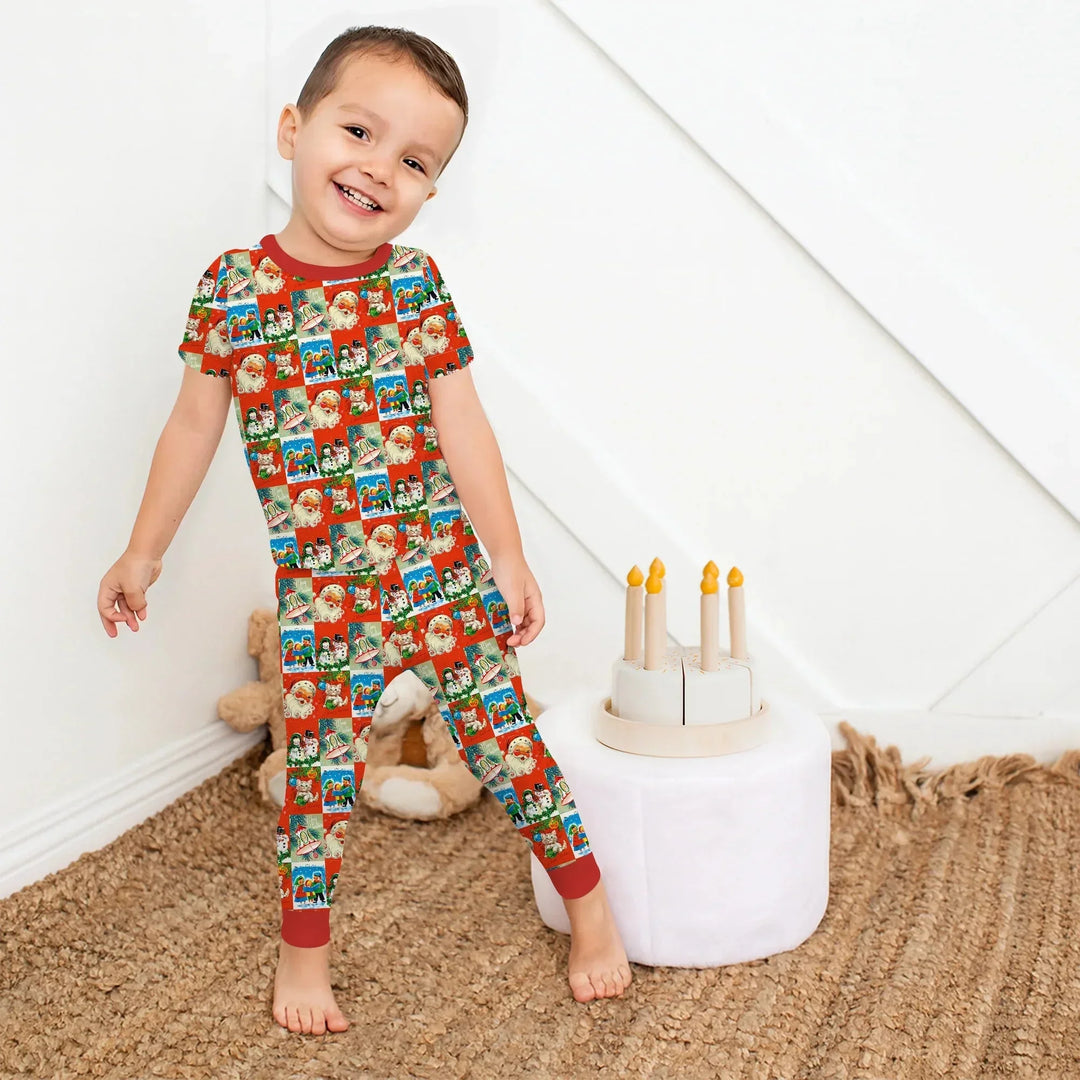 Vintage Holiday Joy Two Piece Short Sleeve Pajama Set , Vintage Holiday Joy Two Piece Short Sleeve Pajama Set - 12-18M