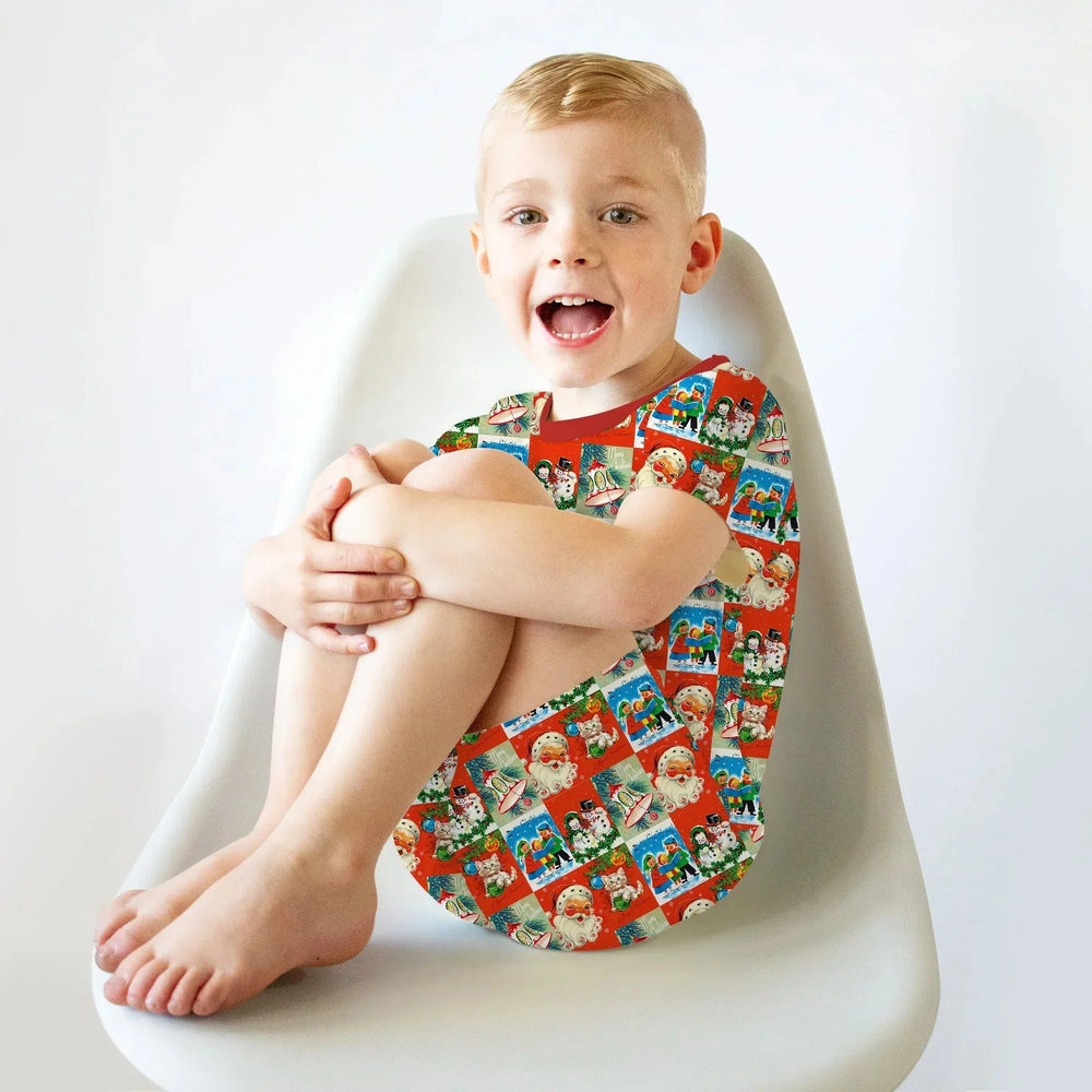 Vintage Holiday Joy Two Piece Short Sleeve Shorts Pajama Set , Vintage Holiday Joy Two Piece Short Sleeve Shorts Pajama Set - 12-18M