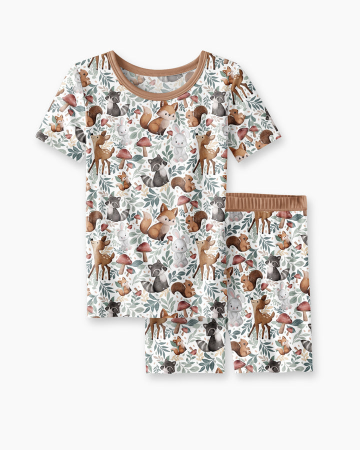 Whimsical Woodland Friends Bamboo Two Piece Short Sleeve Shorts Pajama Set