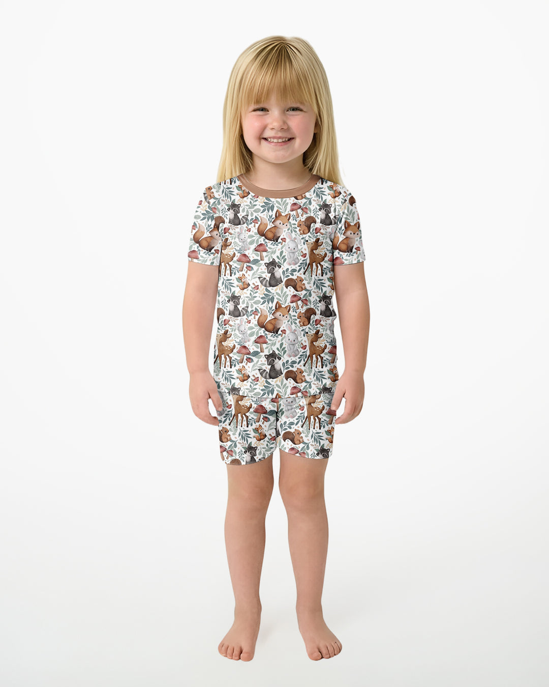 Whimsical Woodland Friends Bamboo Two Piece Short Sleeve Shorts Pajama Set
