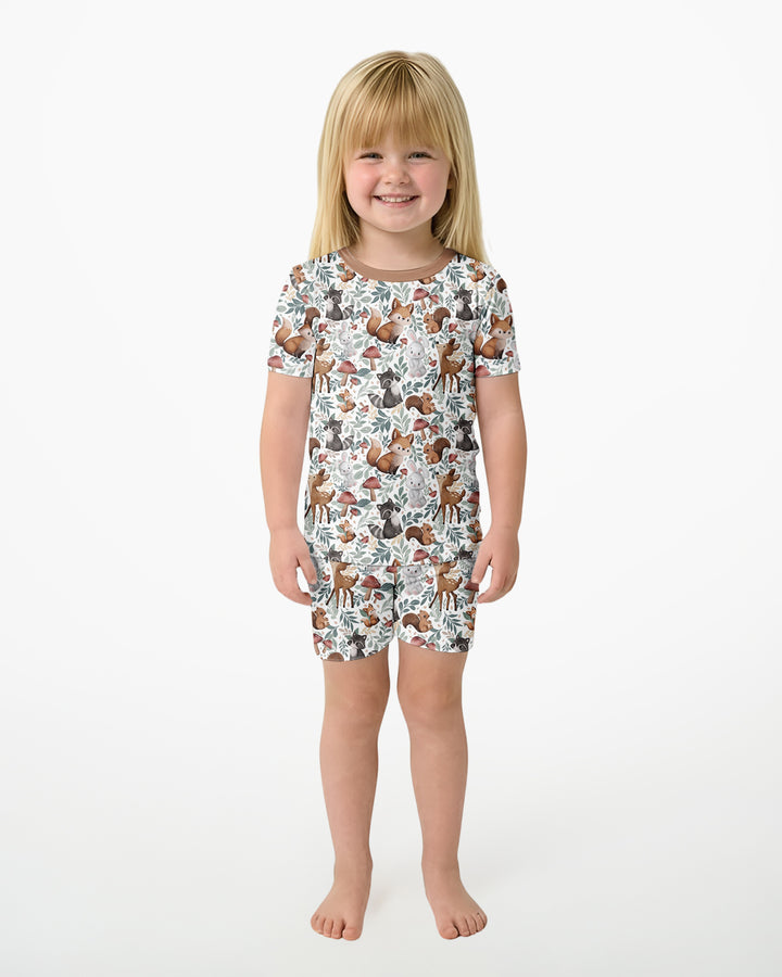 Whimsical Woodland Friends Bamboo Two Piece Short Sleeve Shorts Pajama Set