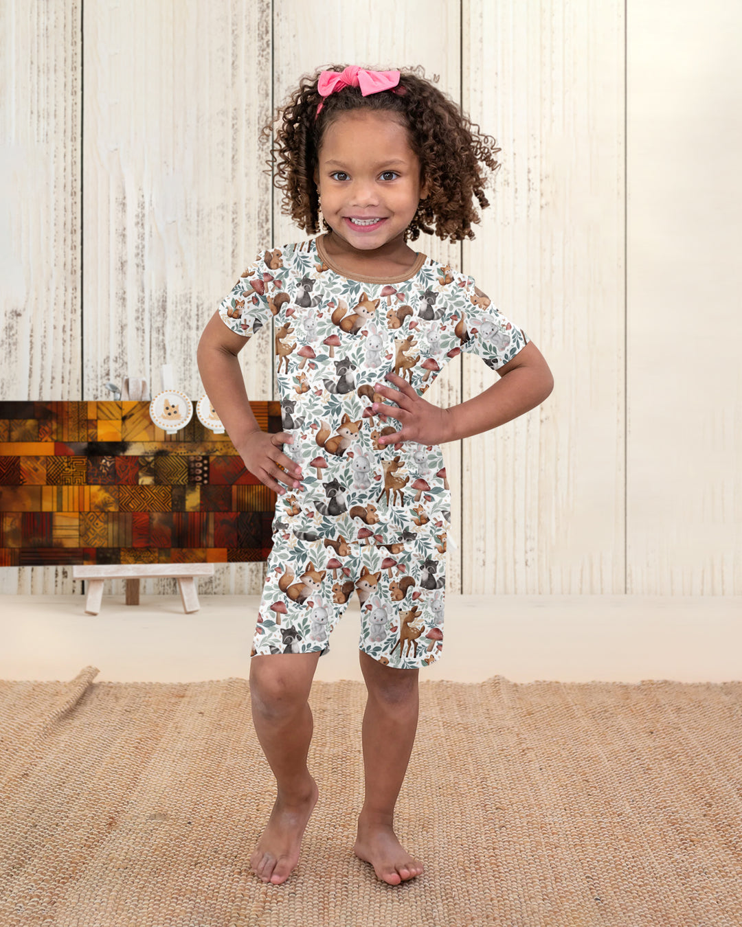 Whimsical Woodland Friends Bamboo Two Piece Short Sleeve Shorts Pajama Set