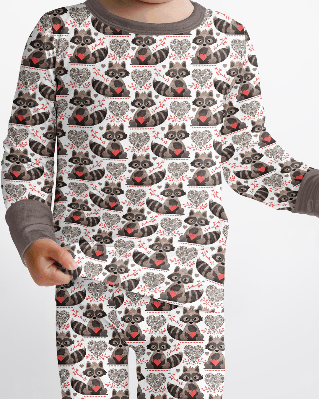 Valentine Raccoon Bamboo Two Piece Long Sleeve Pajama Set