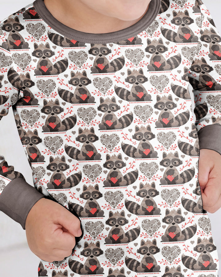Valentine Raccoon Bamboo Two Piece Long Sleeve Pajama Set