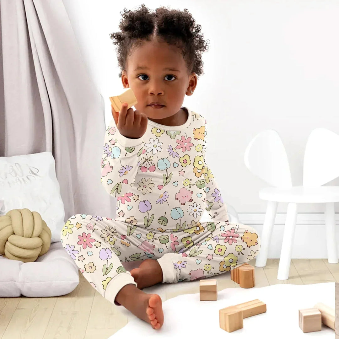 Whimsical Bloom Two Piece Long Sleeve Pajama Set , Whimsical Bloom Two Piece Long Sleeve Pajama Set - Long Pajama / 12-18M