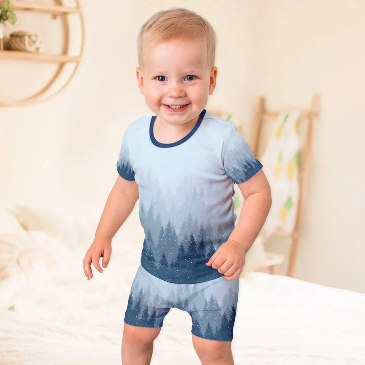 Winter Forest Two Piece Short Sleeve Shorts Pajama Set , Winter Forest Two Piece Short Sleeve Shorts Pajama Set - 12-18M