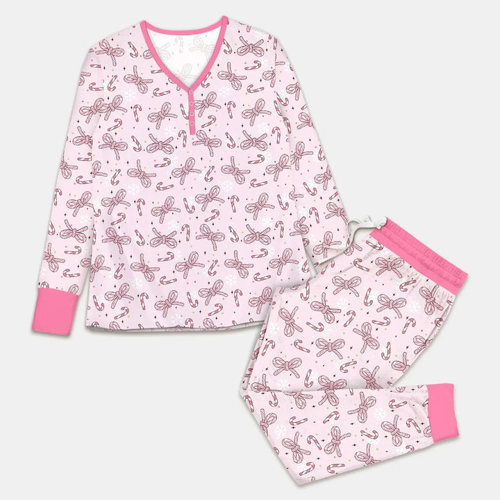 Pink Candy Bows Bamboo Women Pajama Set