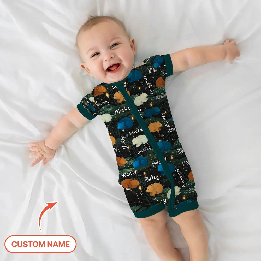 Woodland Whimsy Custom Name Shorty Zippy , Woodland Whimsy Custom Name Shorty Zippy - 0-3M