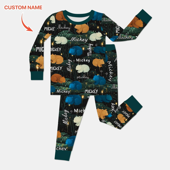 Woodland Whimsy Custom Name Two Piece Long Sleeve Pajama Set , Woodland Whimsy Custom Name Two Piece Long Sleeve Pajama Set - 12-18M