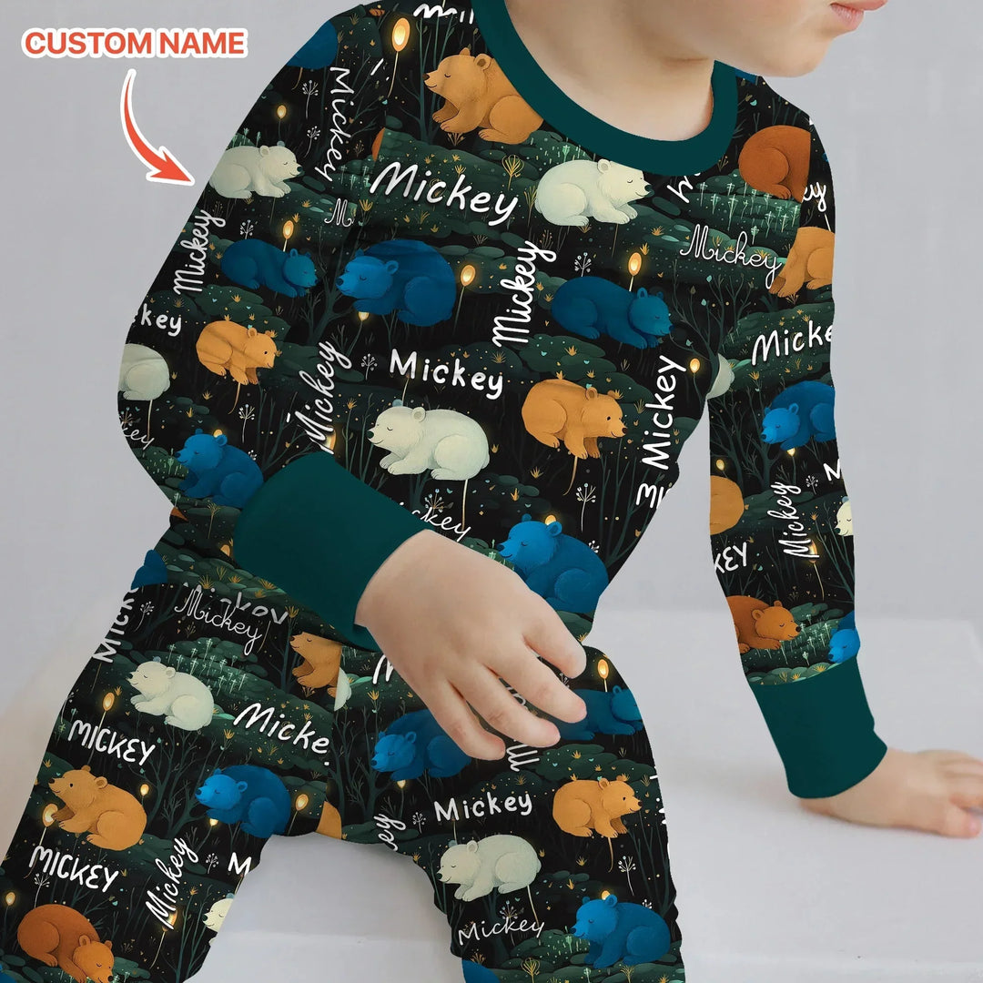 Woodland Whimsy Custom Name Two Piece Long Sleeve Pajama Set , Woodland Whimsy Custom Name Two Piece Long Sleeve Pajama Set - 12-18M