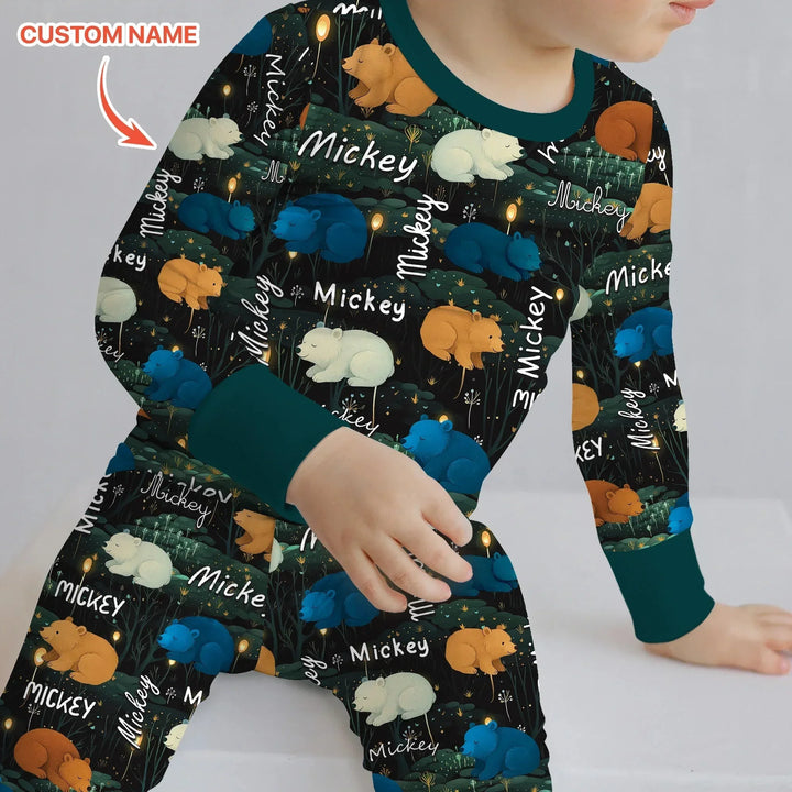 Woodland Whimsy Custom Name Two Piece Long Sleeve Pajama Set , Woodland Whimsy Custom Name Two Piece Long Sleeve Pajama Set - 12-18M