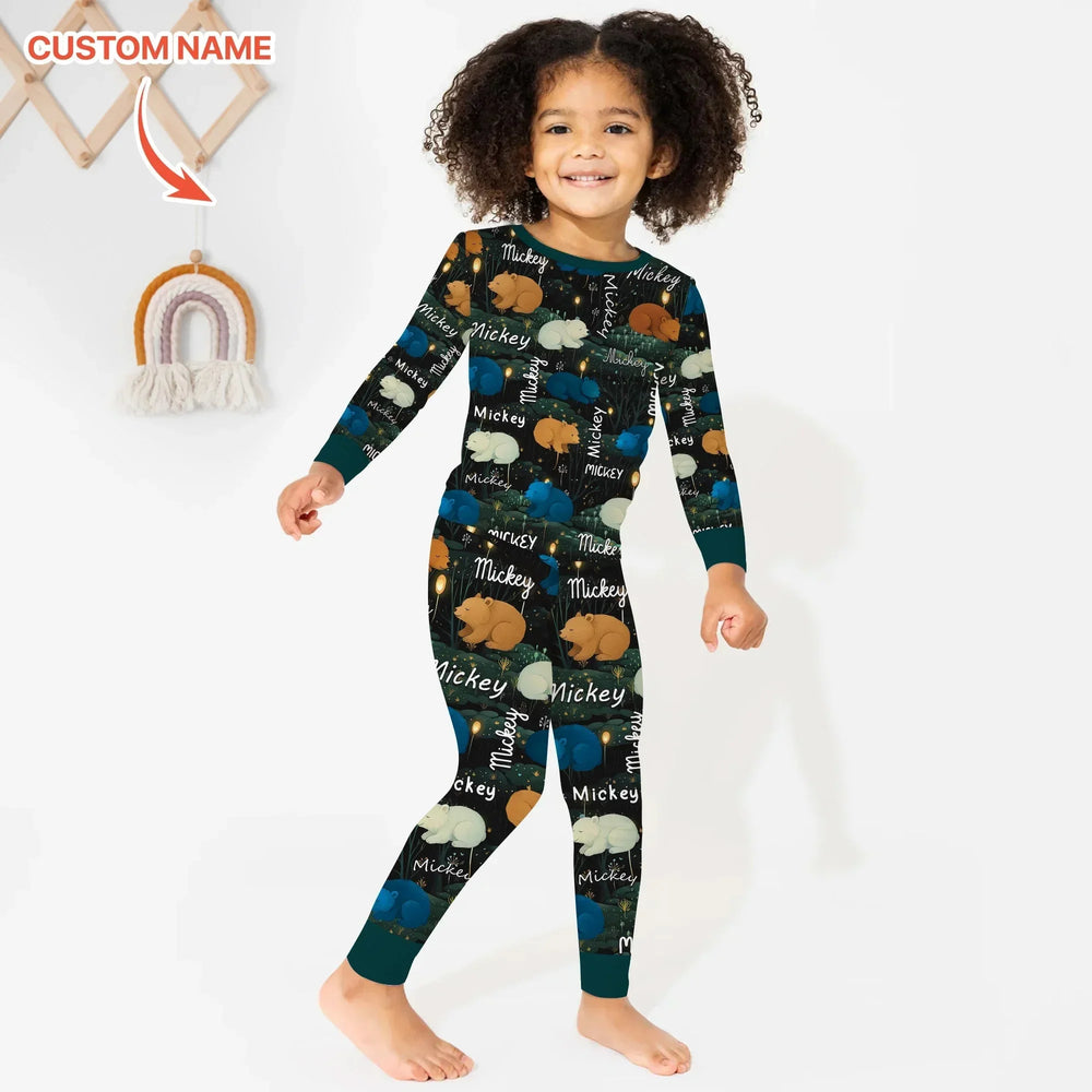 Woodland Whimsy Custom Name Two Piece Long Sleeve Pajama Set , Woodland Whimsy Custom Name Two Piece Long Sleeve Pajama Set - 12-18M