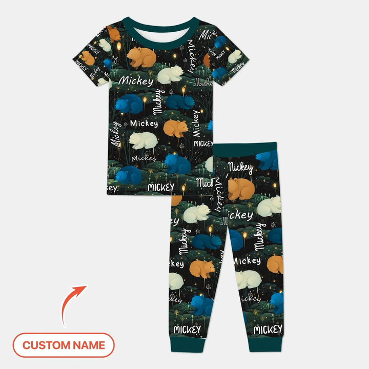 Woodland Whimsy Custom Name Two Piece Short Sleeve Pajama Set , Woodland Whimsy Custom Name Two Piece Short Sleeve Pajama Set - 12-18M