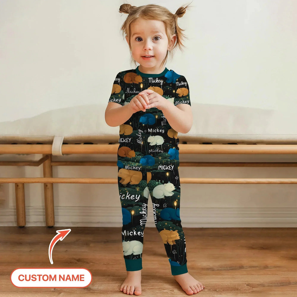 Woodland Whimsy Custom Name Two Piece Short Sleeve Pajama Set , Woodland Whimsy Custom Name Two Piece Short Sleeve Pajama Set - 12-18M